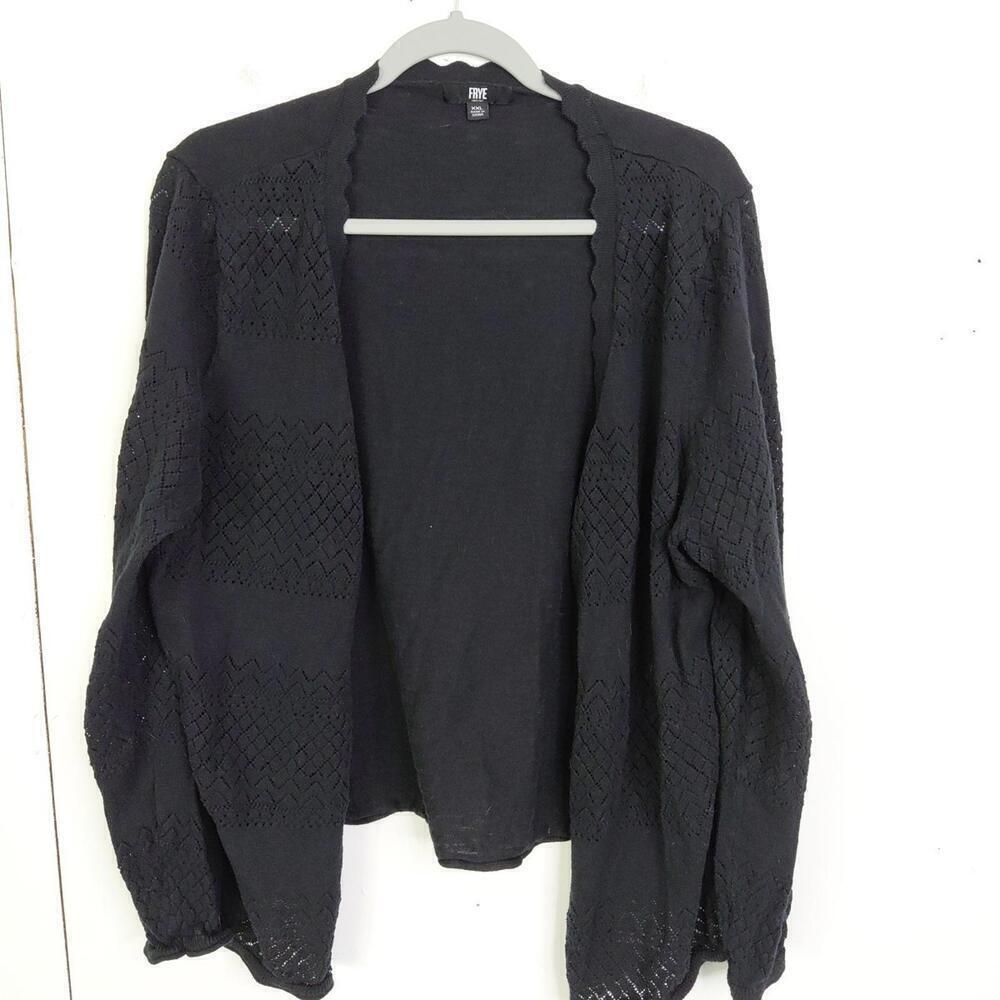 Frye Sweater Womens XXL Cardigan Scalloped Trim Eyelet Office Capsule Black